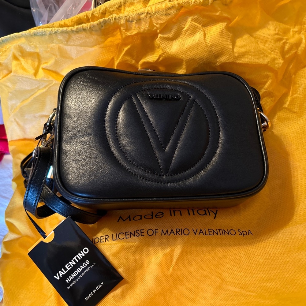 Mario Valentino Embossed Black Leather Crossbody Bag Italy w/ Dust Bag